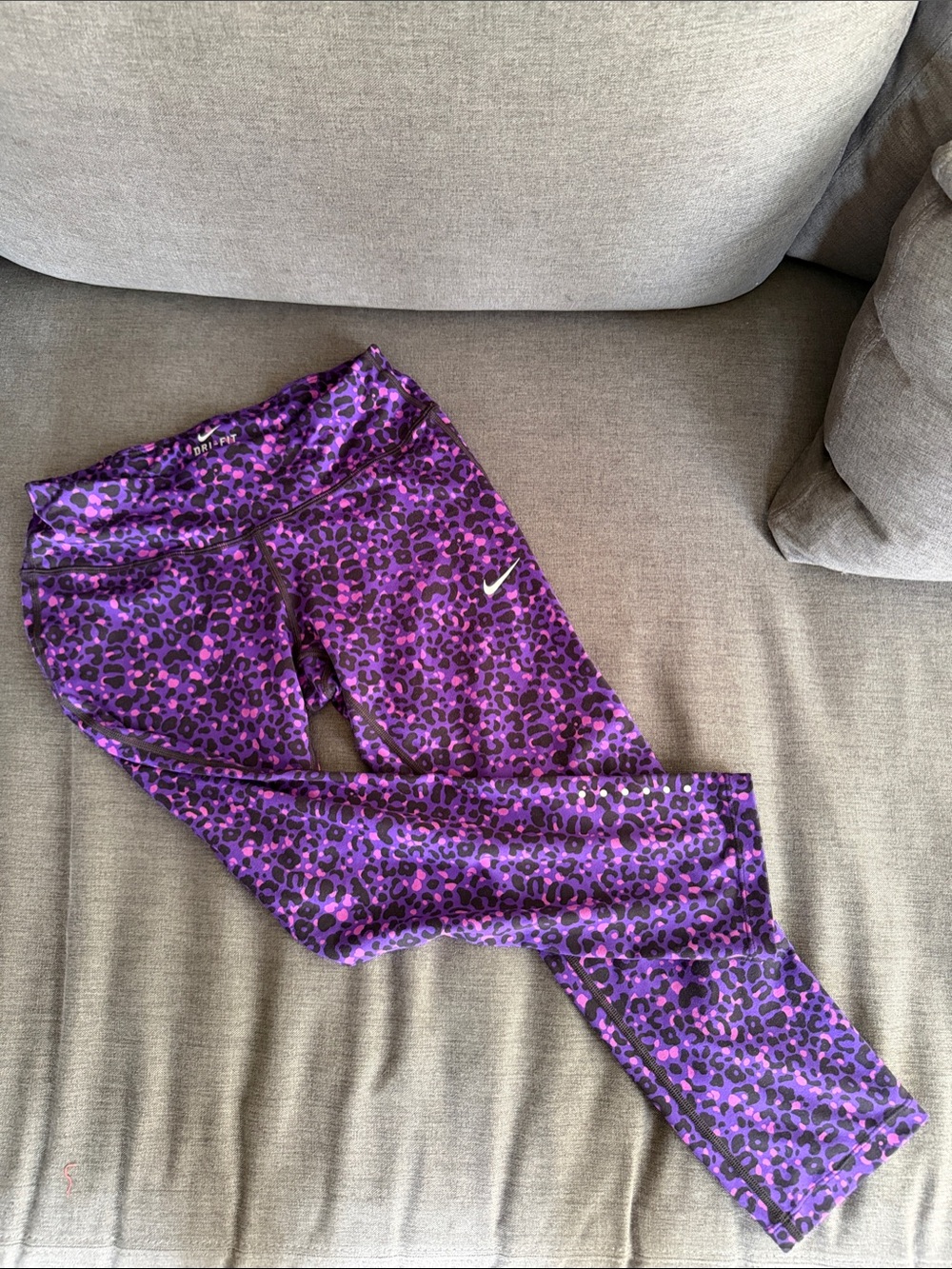 Nike Purple and Black Leopard Print Dri Fit 3/4 leggings